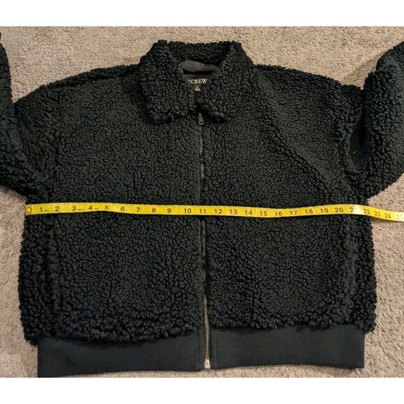 J.Crew Cropped Full Zip Sherpa Black Bomber Jacket BW069 Women's M - Picture 5 of 7